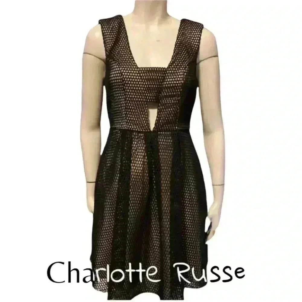Charlotte Russe Black Mesh Dress | Fit & Flare Cut Out | Whimsigoth Prom Party - Picture 6 of 14
